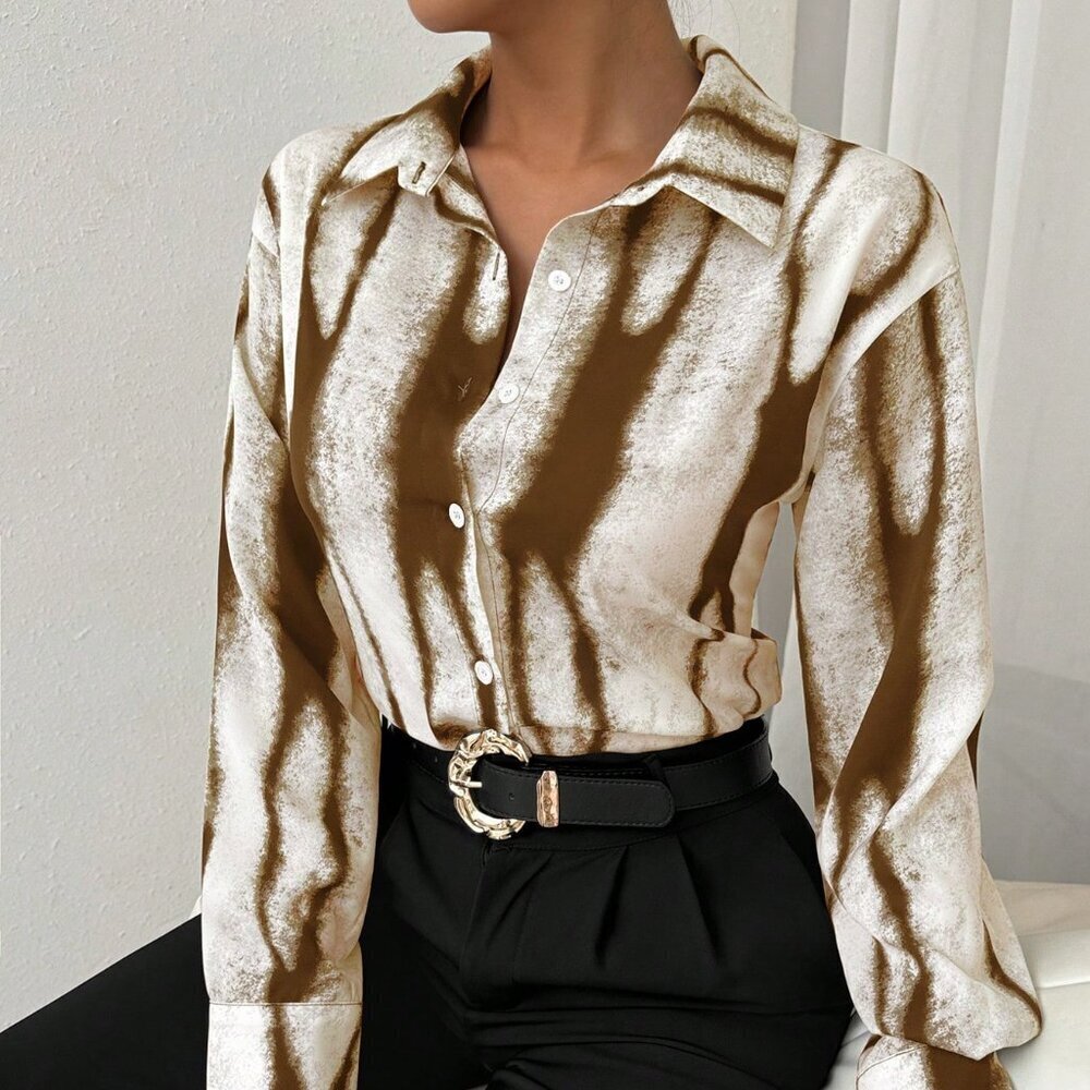 Brown Casual Women's Long Sleeve Shirt - Picture 3 of 6